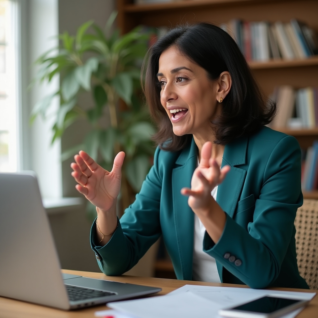 Partecipante al corso online di public speaking durante un'esercitazione